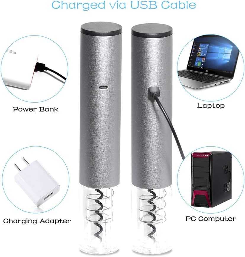 Electric Wine Bottle Opener Automatic Wine Opener Rechargeable Electric Corkscrew with Wine Aerator,Foil Cutter,Wine Stopper,USB-C Charge Cable, Wine Gifts For Women Wine Lovers(Silver)