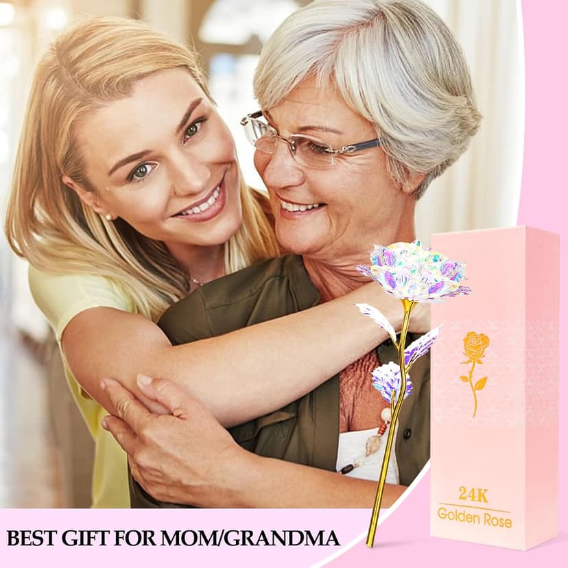 Christmas Flowers Gifts for Women, Mom Birthday Gifts for Christmas, Galaxy Glass Rose Forever Preserved Flowers Eternal Crystal Roses Xmas Gifts for Grandma Wife Sister Her Friends, Colorful