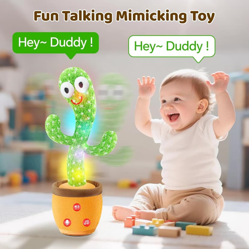 Dancing Talking Cactus Toy for Baby Toddler, Boys Girls Gifts Singing Mimicking Recording Repeating What You Say Baby Toys with 120 English Songs (Adjustable Volume)