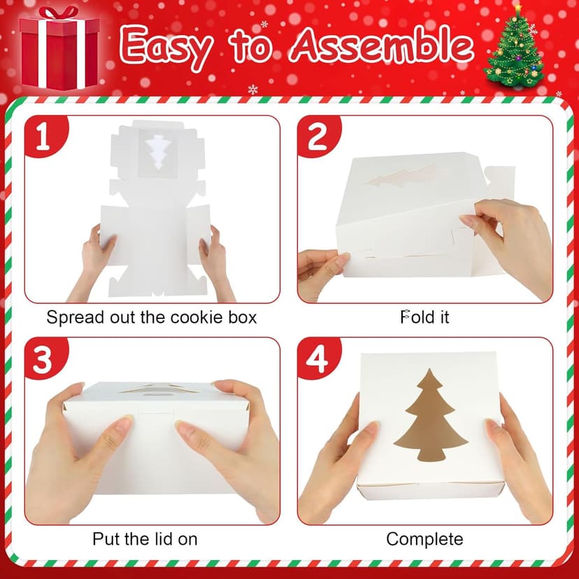 12 PCS Christmas Cookie Boxes, 6×6×3 Inches Treat Boxes Tin, Small Pastry Boxes with Window, for Gift Giving Packaging Dessert Bakery Cupcake Baked Goods (White)
