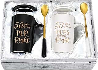 YHRJWN - 50th Wedding Gifts, 50 Years of Being Mr & Mrs Always Right Mug Set, Wedding Gifts Ideas for Parents Couple, 14 Oz with Lids and Gift Box