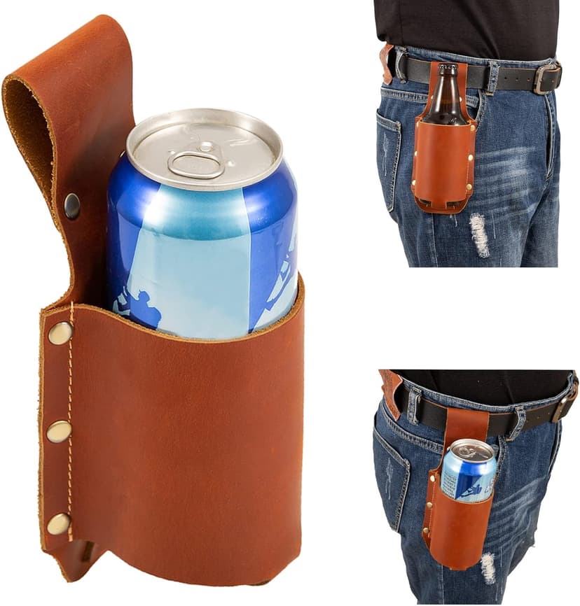 Beer Holder,Leather Beer Holster Bottle Holders,Beer Belt Holder Beer Gifts for Men,BBQ/Grilling Gifts for Men Father Day Christmas Gifts,Cool Beer Accessories as Cowboys Gift Holster,Gadgets for Men