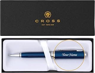Personalized, Custom Engraved Cross Pen for Men or Women | Cross Coventry Ballpoint Pen | Luxury Gift for Office, Graduation and Business [Blue Lacquer with Chrome Trim]