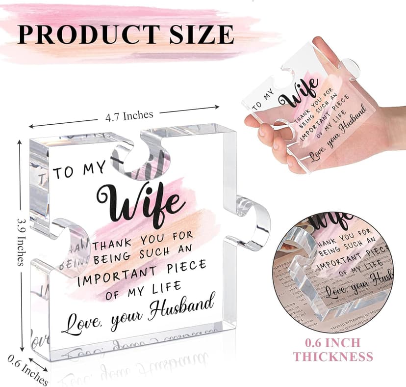LukieJac Gifts for Wife - Romantic Gifts for Her Acrylic Puzzle Piece Plaque for Wife Birthday, Wedding Anniversary, Valentines Day, Mothers Day Presents Home Desk Decor - 4.7 x 3.9 Inch