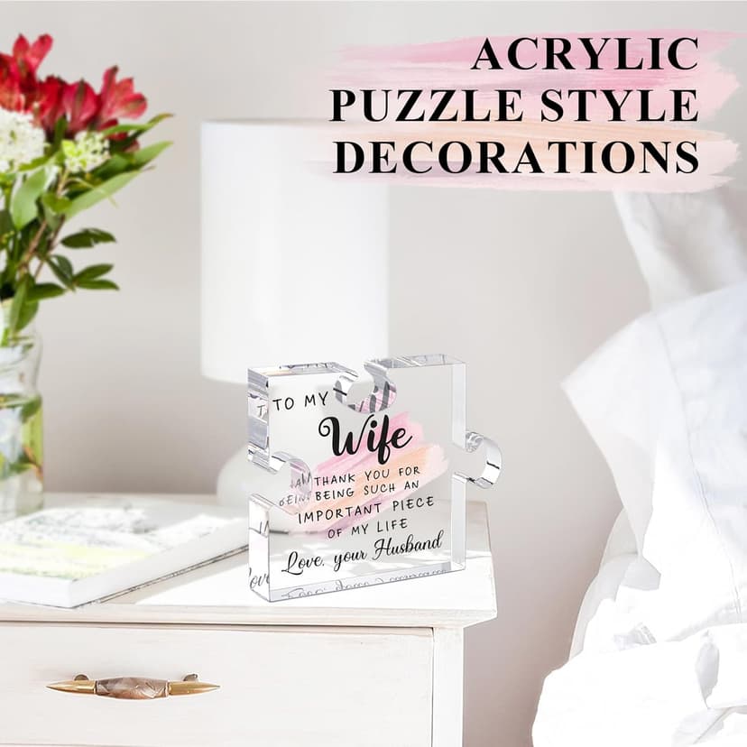 LukieJac Gifts for Wife - Romantic Gifts for Her Acrylic Puzzle Piece Plaque for Wife Birthday, Wedding Anniversary, Valentines Day, Mothers Day Presents Home Desk Decor - 4.7 x 3.9 Inch