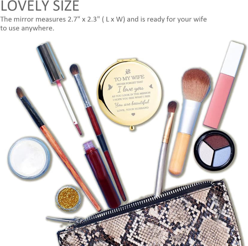 Gifts for Wife I Love You Wife Gold Compact Mirror