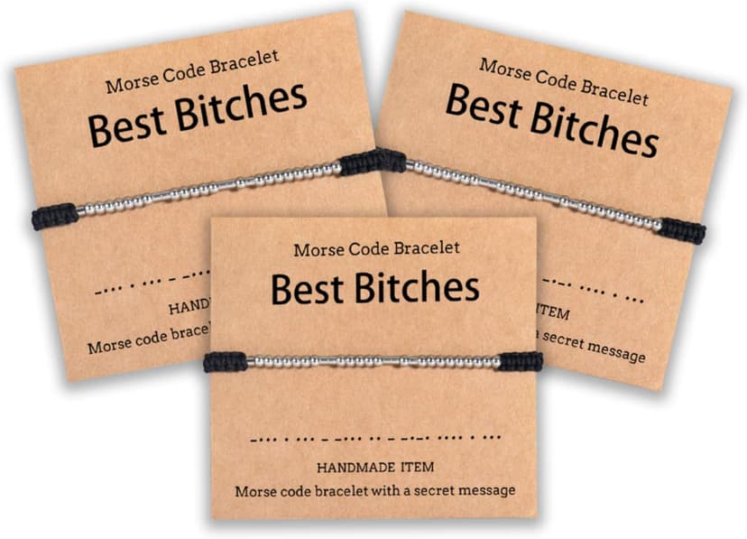 Shonyin Valentines Day Gift for Best Bitches Morse Code Bracelet Best Friend Gift for Women Funny Friendship Gift 2/3 PCS Christmas Friendsgiving Day Gift