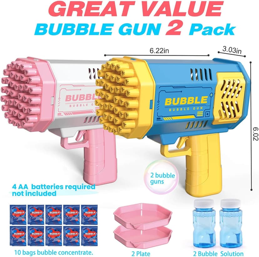 JONEG Toys for 3-8 Year Old Boys Girls: 2 Pack Bubble Machine for Kids with Bubble Solution, Gifts for 3 4 5 6 7 8 Years Old Boy Birthday Toy for Kid Toddlers Ages 4-6 Outdoor Wedding Bubbles Wands