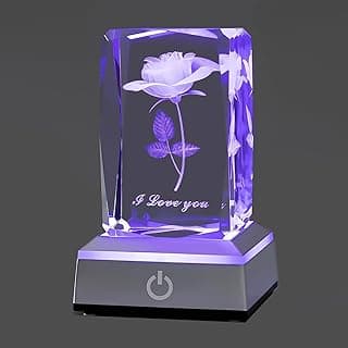 hochance 3D Rose Crystal Night Lamp with Adjustable LED Multicolor Lights for Girlfriend, Wife - Valentine's Day, Anniversary,Birthday Presents, Christmas Gifts for Her