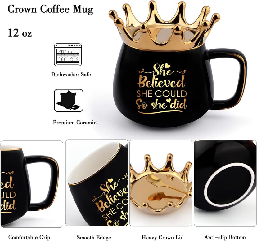 Graduation Gifts for Her, Congratulations Gifts for Women, High School Nurse College Graduation Gift Class of 2025 Friends Sisters, She Believed She Could So She Did Crown Cup Coffee Mug Inspirational