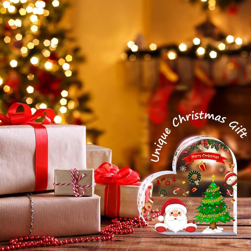 Christmas Decorations Indoor, Christmas Decor for Table, Office Desk, Mantle, Shelf - Acrylic Heart Shaped Gifts for Women/Girls - Holiday Indoor Home Decor