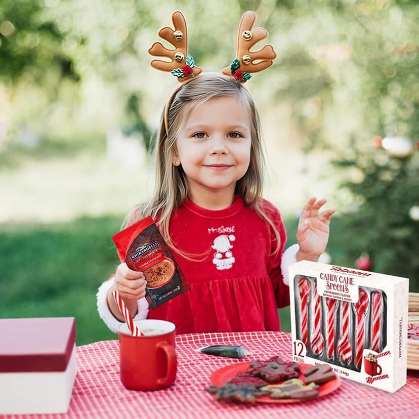 Taboom Dye-Free Peppermint Candy Cane Spoon & Hot Cocoa Bundle - 12 Individually Wrapped Peppermint Spoons with 12 Double Chocolate Premium Hot Cocoa Packets - Festive Christmas Hot Chocolate Gift Set & Stocking Stuffers