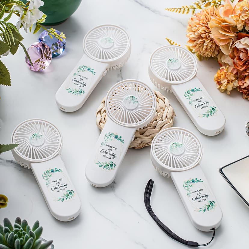 24 Pcs Mini Wedding Fan for Guests Bulk Handheld Battery Operated Fan Greenery Thank You for Celebrating with Us Wedding Favors Souvenirs Gifts for Guests Summer Outdoor Baby Shower