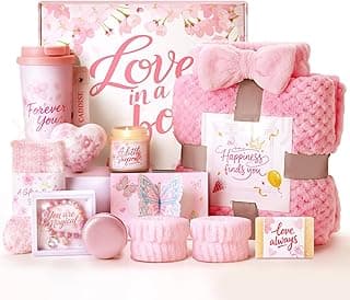 Birthday Gifts for Women, Gift Basket for Mom Wife Sister Her Friends, Luxury Self Care Spa Set with Blanket, Thank You Get Well Soon Holiday Gifts Box for Mother Valentine Day (Red)