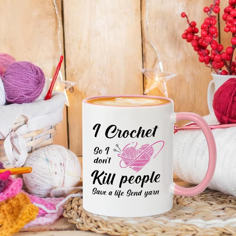 Cabtnca Crochet Gifts for Crocheters, I Crochet So I Don't Kill People Funny Mug - 11Oz, Christmas Birthday Knitting Gift for Knitters Crocheters Office & Home Use