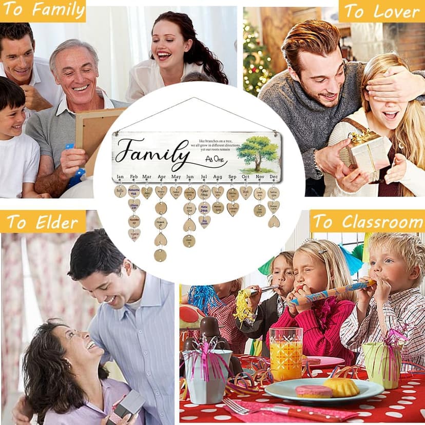 Birthday Gifts for Mom Grandma, Wooden Family Birthday Plaque Reminder Calendar Board Wall Hanging, Grandmother in Law Granny Present for Mothers Day Birthday Christmas Gift, FAMILY Sayings Pattern