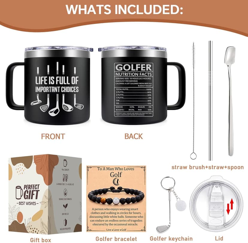 Fufendio Golf Gifts for Men, Women - Unique Mens Golf Gift for Christmas, Birthday - Cool Gifts for Golfers, Dad, Grandpa - Life Is Full of Important Choices, 14oz Golfer Coffee Mug