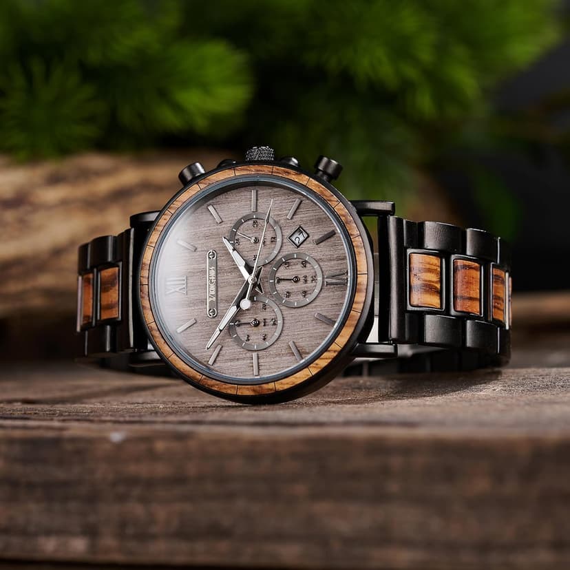 Vikingenes – Wooden Watches for Men, Engraved Wood Watch, Personalized Men's Gift, Viking Watches, Natural Wood Wristwatch, Luxury Wooden Chronograph, Custom Engraved Watch, Unique Gift for Men