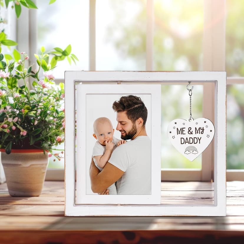 New Dad Gifts, First Time Dad Gifts, Me and My Daddy Picture Frame, Baby Gift for Daddy,Room Decor Vintage Style,Baby Gender Neutral Rotating Photo Frame 4x6