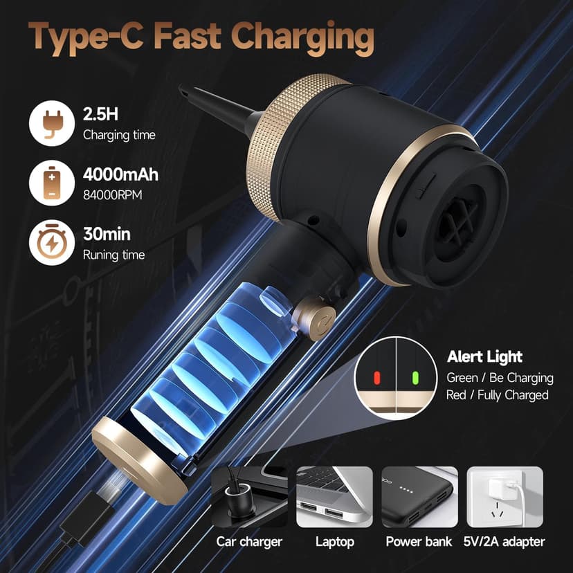 7 in 1 Car Vacuum Portable Cordless ,16000PA Strong Suction Handheld Car Cleaner With Dual HEPA Filters,LED Light,Type-C Charging Mini Vacuum, One-Click Empty Compact For Home Cleaning and Office