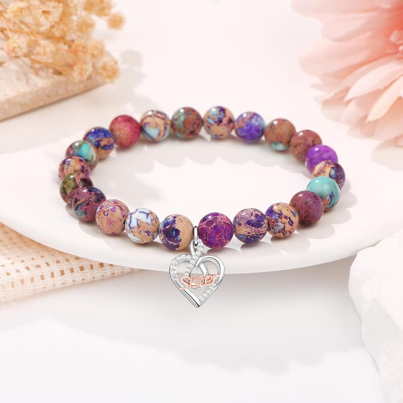 𝗚𝗶𝗳𝘁𝘀 𝗳𝗼𝗿 𝗪𝗼𝗺𝗲𝗻 𝗜𝗻𝗳𝗶𝗻𝗶𝘁𝘆 𝗟𝗼𝘃𝗲 𝗛𝗲𝗮𝗿𝘁 𝗕𝗿𝗮𝗰𝗲𝗹𝗲𝘁 Christmas Birthday Gifts for Sister Daughter Granddaughter Grandma, Natural Colorful Imperial Jasper Bracelet for Mom Wife Nana Aunt