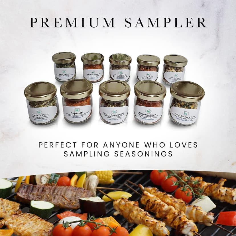 C&J Farms Texas Gourmet Artisan Seasonings Gift of Seasonings Gift Set- 10 Pc. Variety Sampler Box- Natural Herbs, Spices, and Salts for Kitchen Rack