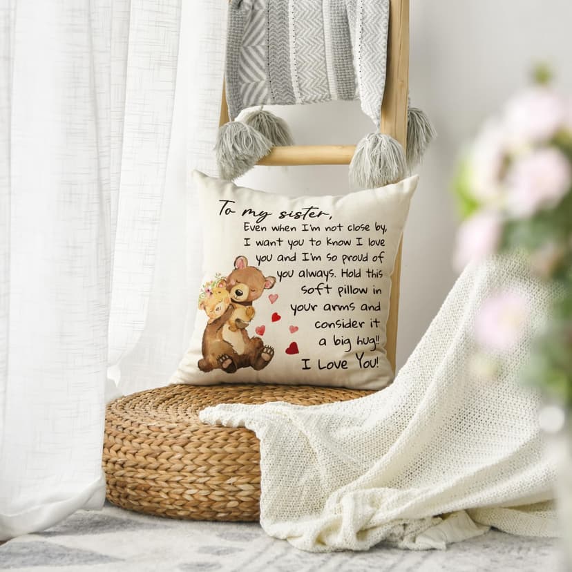 AVOIN colorlife to My Sister Throw Pillow Cover, 18 x 18 Inch Christmas Sister's Gift Lady Girls Birthday Cushion Case from Sister Brother