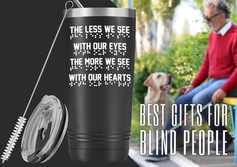 Onebttl Gifts for Blind People Braille Dots Design 20oz Stainless Steel Tumbler- The Less We See with Our Eyes The More We See with Our Hearts