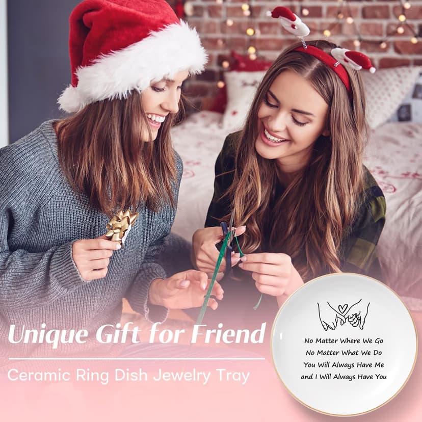 Best Friend Birthday Gifts for Women Ceramic Jewelry Dish, Long Distance Friendship Gifts for Women, Galentines Day Gifts for Friends Bestie Coworkers Classmates