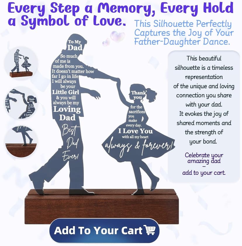 Dad Gifts from Daughter for Birthday Father's Day Christmas Valentine's Day Easter Present - Meaningful Sentimental Dancing Acrylic Plaque Keepsake Desk Decor for Bonus Step Papa Daddy