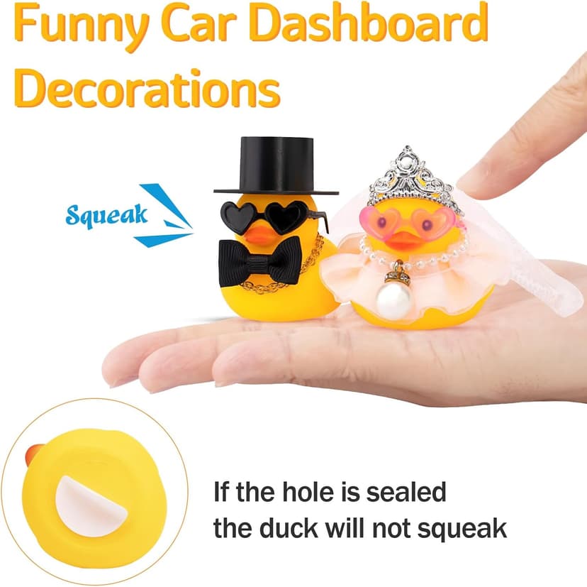 wonuu Pair Set of 2 Wedding Rubber Ducks, Bride Groom Duckies Marriage Rubber Duck Mini Couple Ducky for Ceremony Gift Souvenir Marry Blessings Elegant Heartwarming Present, White