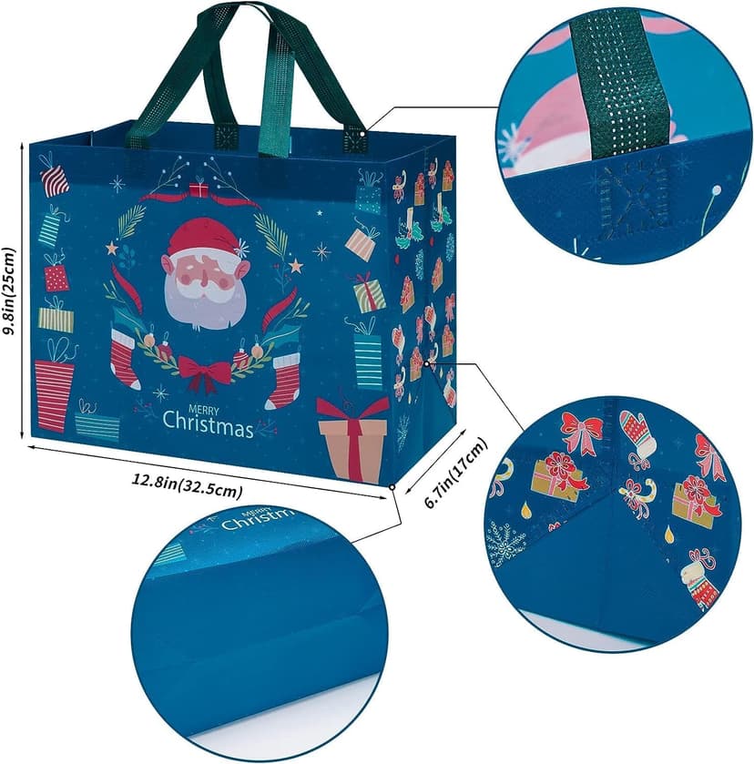 Heetobcos 12 Pack Christmas Gift Bags Large Reusable Tote Bags, Non-Wove Bags for New Year's Shopping, Christmas Surprise, Xmas Party Supplies,12.8"×9.8"×6.7"