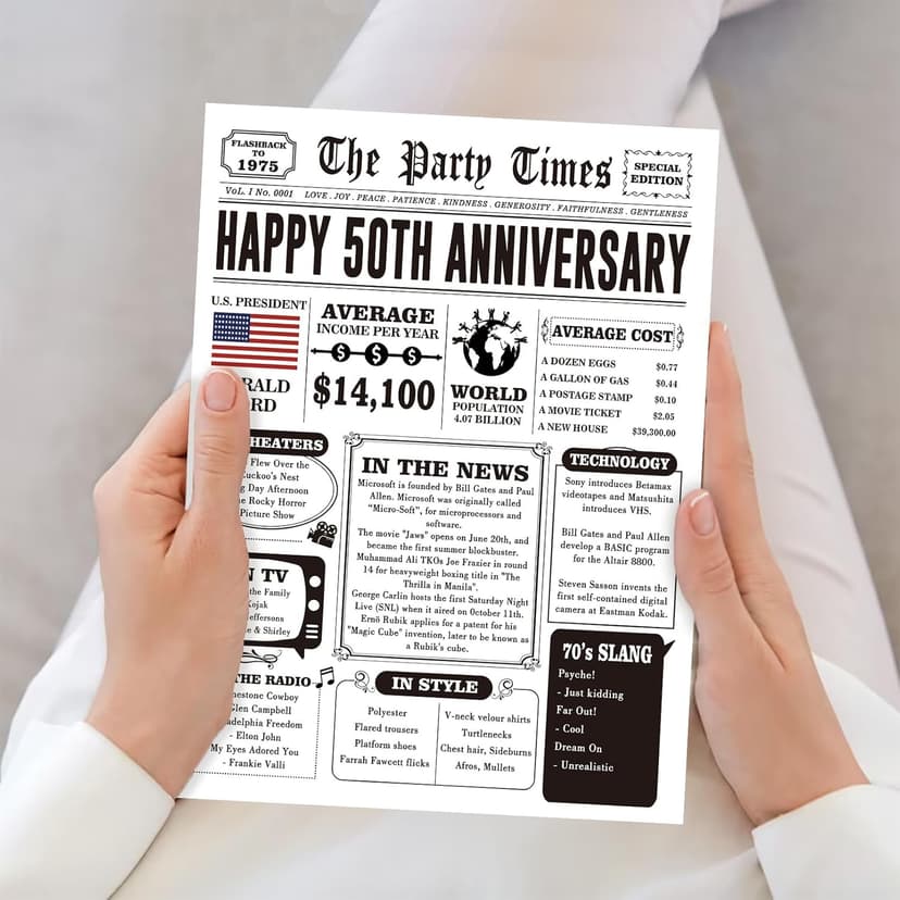 Happy 50th Anniversary Card Gifts for Women Men, Jumbo 50th Wedding Anniversary Cards Gift for Husband Wife, Retro 50 Year Old Anniversary Decoration for Couple