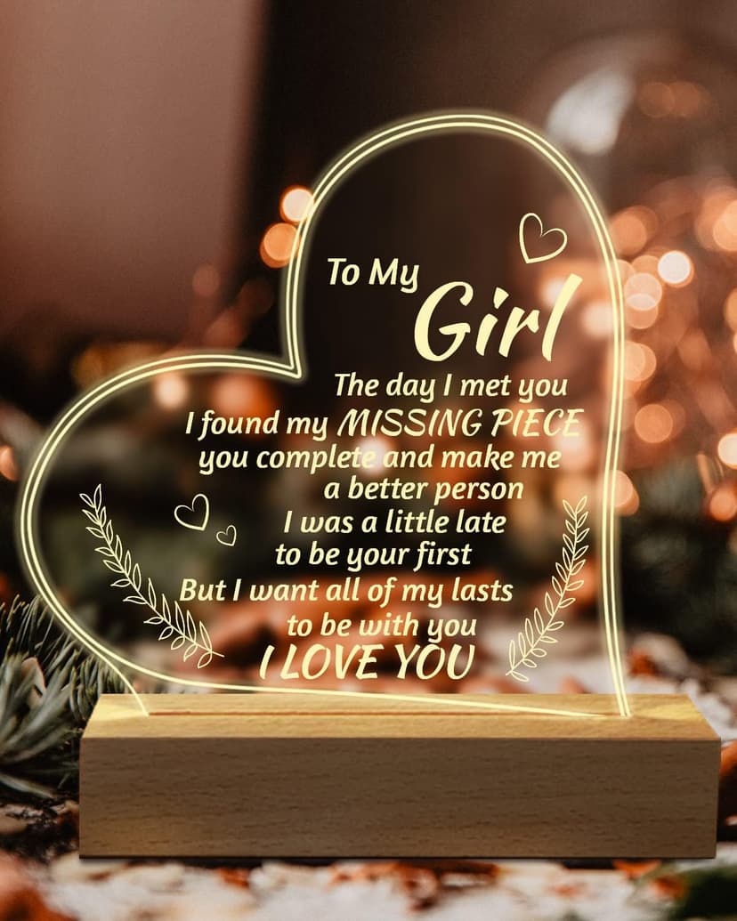 Romantic Gifts for Girlfriend, to My Girlfriend Engraved Night Light, I Love You Gifts for Her, Cute Girlfriends Anniversary Birthday Gifts for Her from Boyfriends