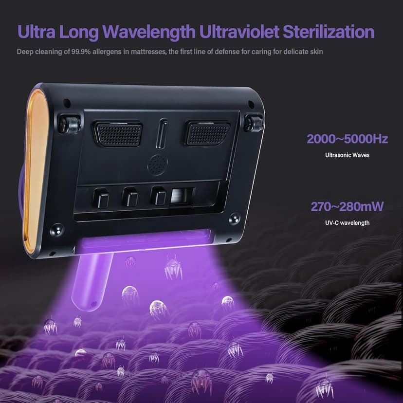 Mattress Vacuum Cleaner uv sanitizing, 16kpa Mattress Vacuum Cleaner Powerful Suction, Handheld Couch Cleaner Machine Deep Cleaner for Bed Cleaning, Sheet, Fabric Sofa Vacuuming