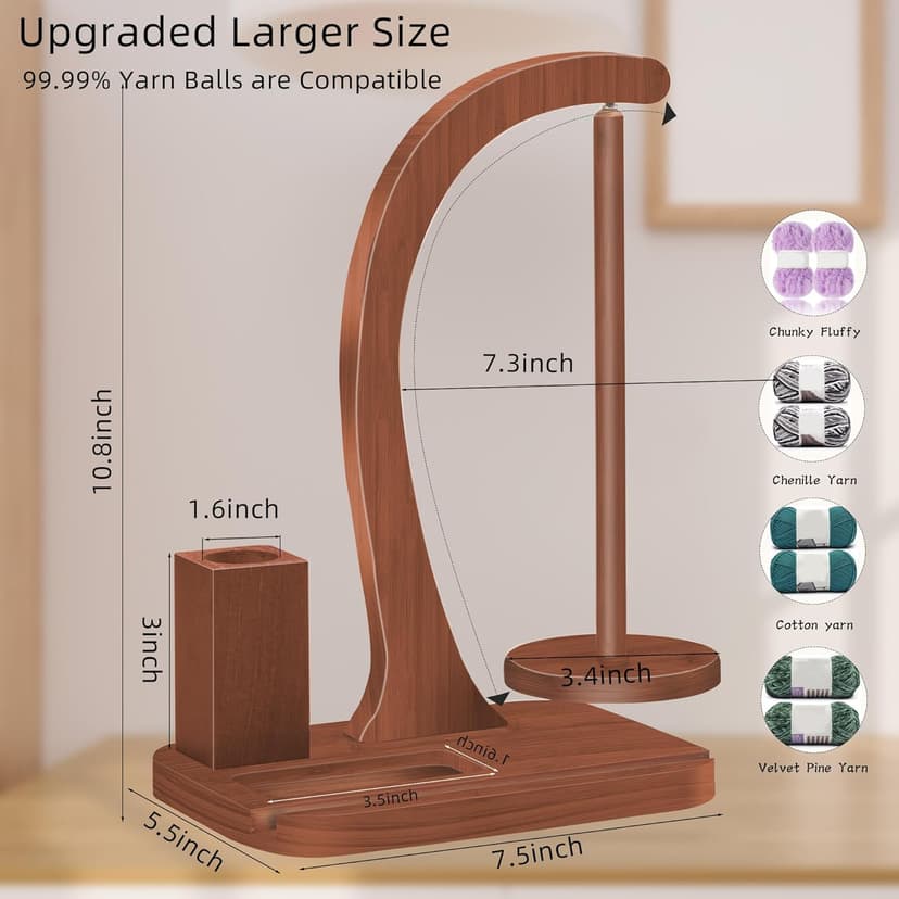 Upgraded Yarn Holder for Crocheting,Wooden Crochet Yarn Holder Magnetic Rotation Yarn Spinner with Crochet Accessories Storage and Phone Stand,Yarn Ball Holder Crochet Gift for Knitting Lovers