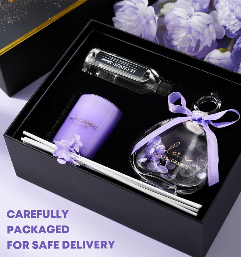Mothers Day Gifts for Mom Daughter, Birthday Valentines Christmas Stocking Stuffer Gift Box for Women Wife Girlfriend Sister Best Friends Teachers, Violet Candle Gift Set, Self-Care Gifts for Her