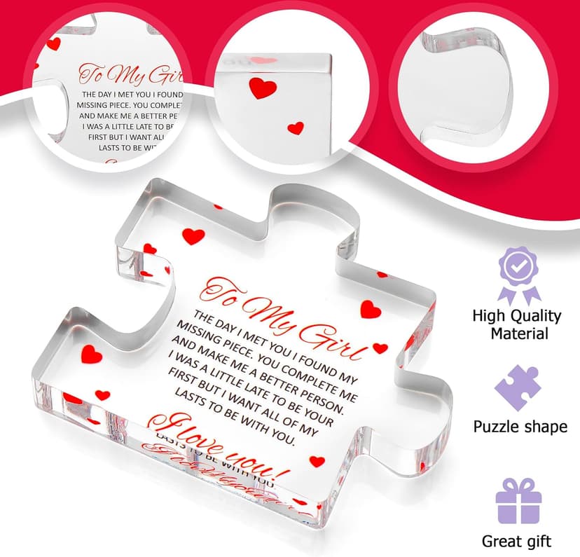 Romantic Gifts for Girlfriend - to My Girl Sentimental Gifts for Women - Engraved Acrylic Block Puzzle - Valentine's Day Gifts for Her for Her - Fiance Birthday Gifts for Women