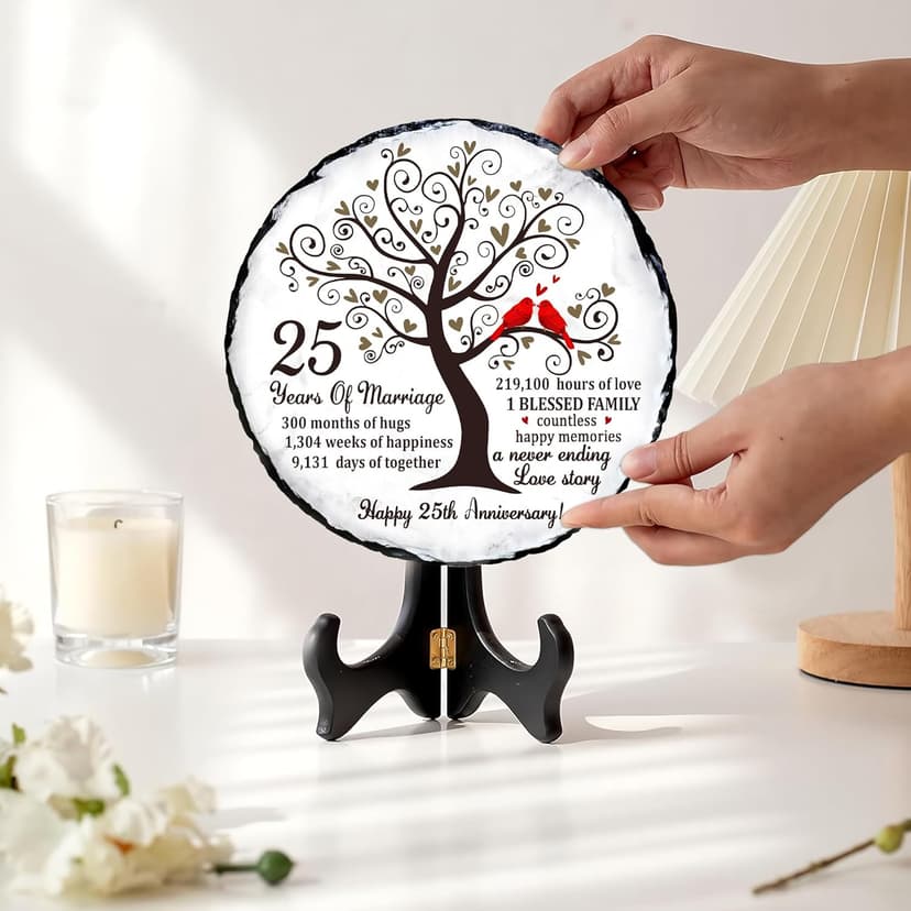 25th Wedding Anniversary Slate Sign – Silver Anniversary Wedding Gifts for Parents, Grandparents or Couple – Elegant 5.9 Inches Plaque – 25 Years of Marriage Celebration Decoration