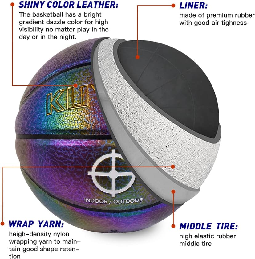 KUYOTQ Kids Youth Women Basketball - Shiny Purple Leather Size 3/4/5/6 - 22/25.5/27.5/28.5" Dazzle Textured Basketball for Boys and Girls (Deflated, Without Pump)