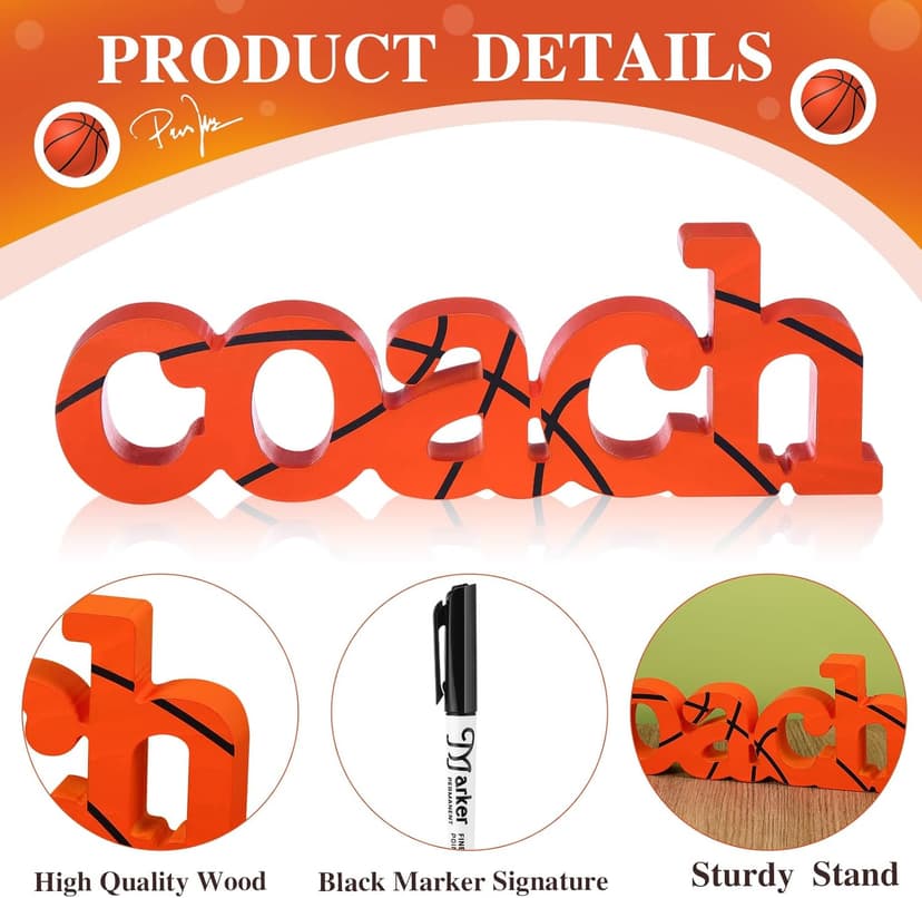 2 Pcs Coach Wood Word Marker Pen Set Coach Gift Coach Dad Gifts Coach Gifts Shelf Desk Decor Ready to Autograph(Basketball)