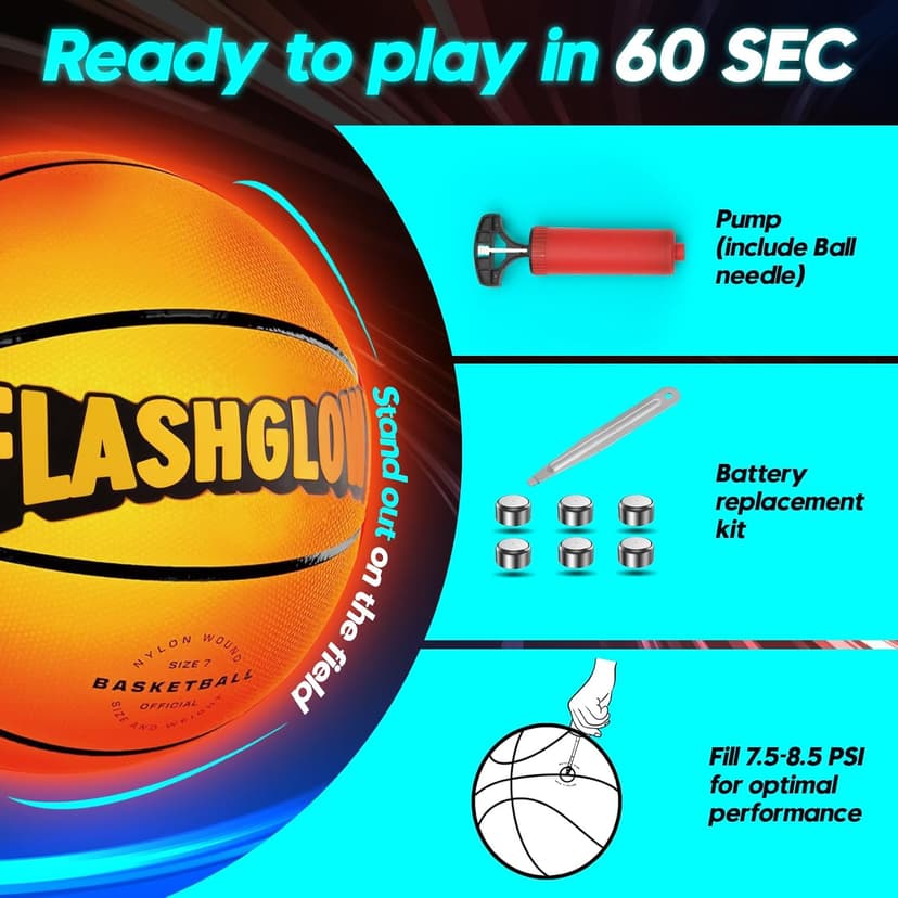 Light Up LED Basketball for Teen Boys: Cool Nighttime Ball Game Gifts for Birthday Christmas Easter – Size 7 Outdoor Rubber Ball for Boys Girls 8-15+ Year Old