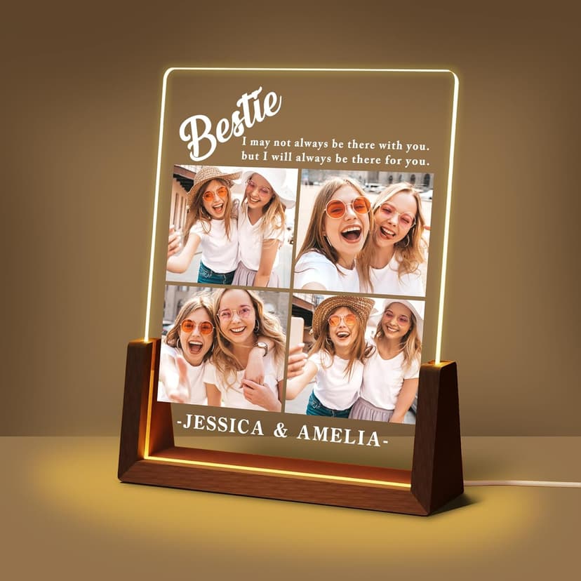 Personalized Besties Friendship Gifts For Women Her, Best Friend Birthday Gifts, Custom LED Acrylic Plaque With Photo Frame Name, Customized Long Distance Christmas Gift For BFF Bestie Sister