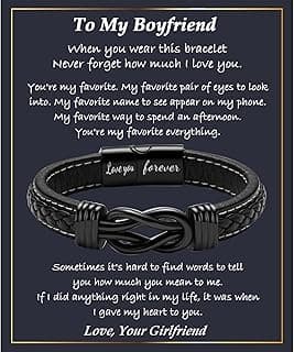 Gifts for Men Him Husband Boyfriend Dad Son Grandson Nephew, Cool Love Infinity Leather Bracelets Fathers Day Ideas Present Gift for Birthday Anniversary Retirement Christmas