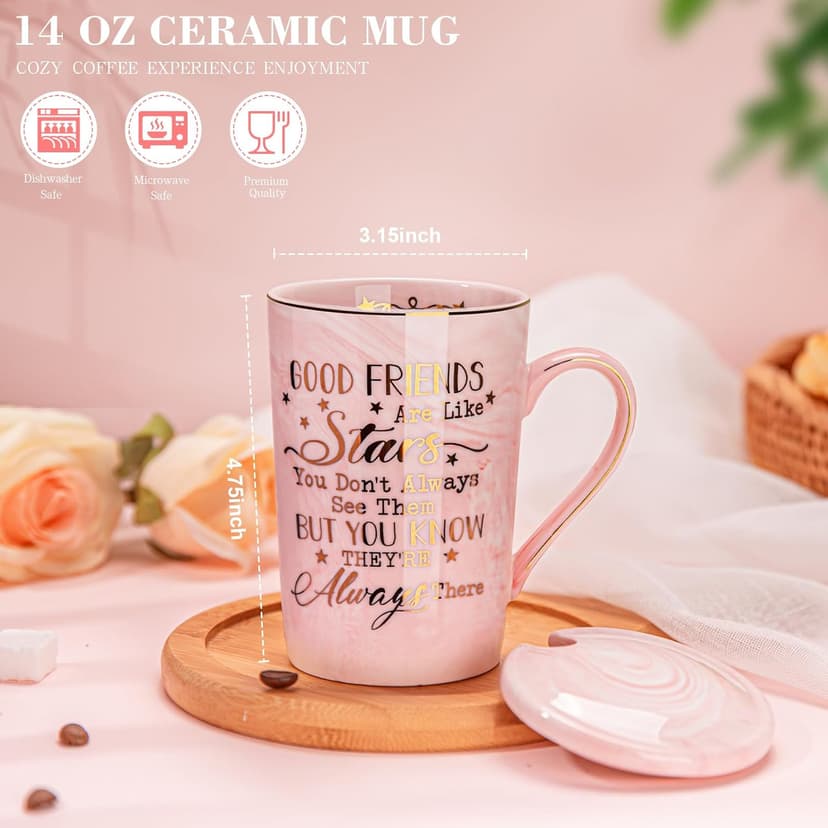 Best Friend Birthday Gifts for Women, Friendship Gifts for Women, Unique Birthday Gift Ideas for Her, Friends Female, Besties, BFF Ceramic Marble Coffee Mug Gift Box Printed Gold 14 oz