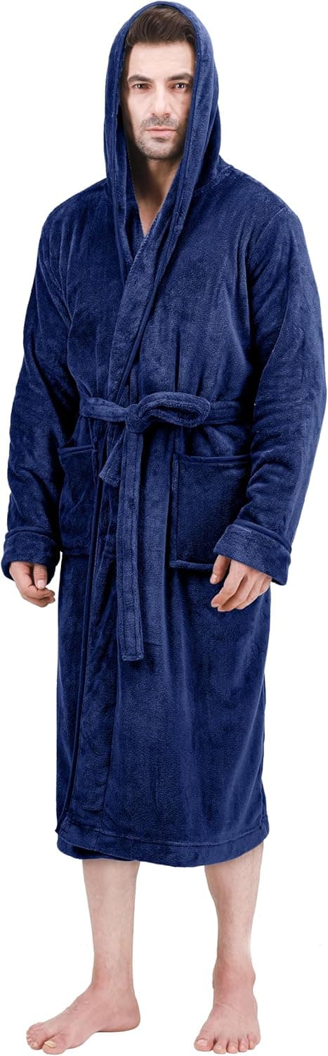 NY Threads Men's Hooded Fleece Bathrobe Plush Long Spa Robe