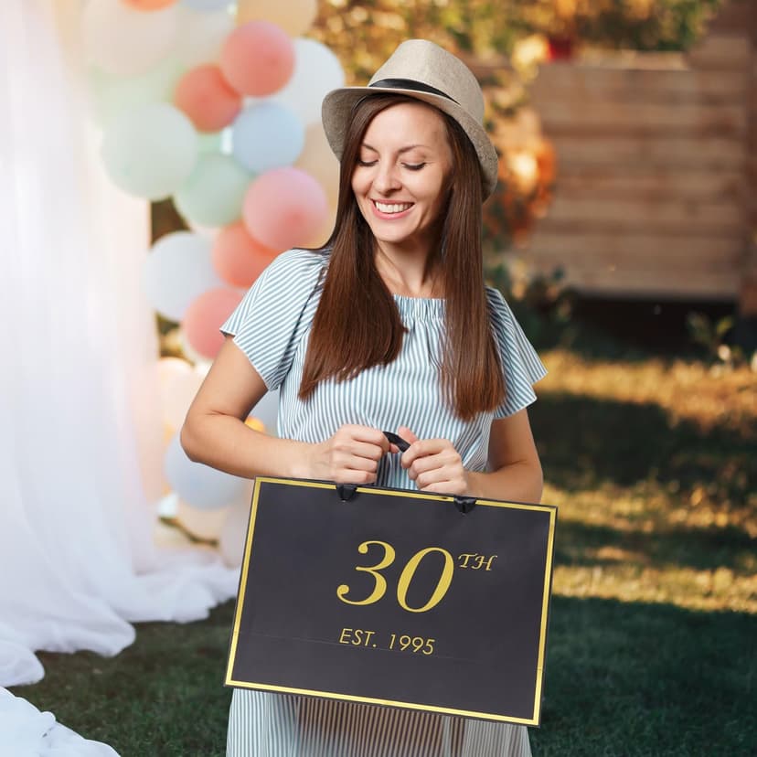 momoake 18th Birthday Gift Bag with Card and Tissue Paper for Boys Men Women, 2007 18 Year Old 13" Elegant Black Gold Anniversary Keepsake Party Present Shopping Paper Bags for Gifts Wrapping