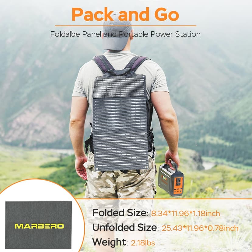 MARBERO Solar Generator 167Wh Camping Portable Power Station 200W Peak with Foldable Solar Panels 30W with AC Outlet 110V Multi-Port LED Flashlights for CPAP Home Camping Hurricane Emergency