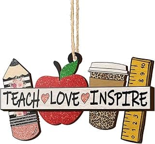 V VIBEPY All Over Printed Teacher Ornament, Teacher Christmas Ornaments Apple Pen Ornaments for Teachers 3.2"x3.5" 2 Layer Ornaments, Gift for Teacher
