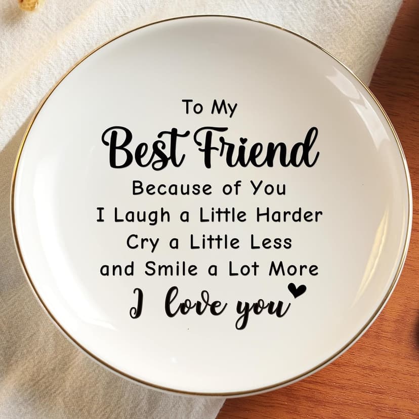Friendship Gifts for Women Best Friend - Ceramic Jewelry Dish Tray Presents for Female Firends Bestie Sister Coworkers Birthday Mothers Day